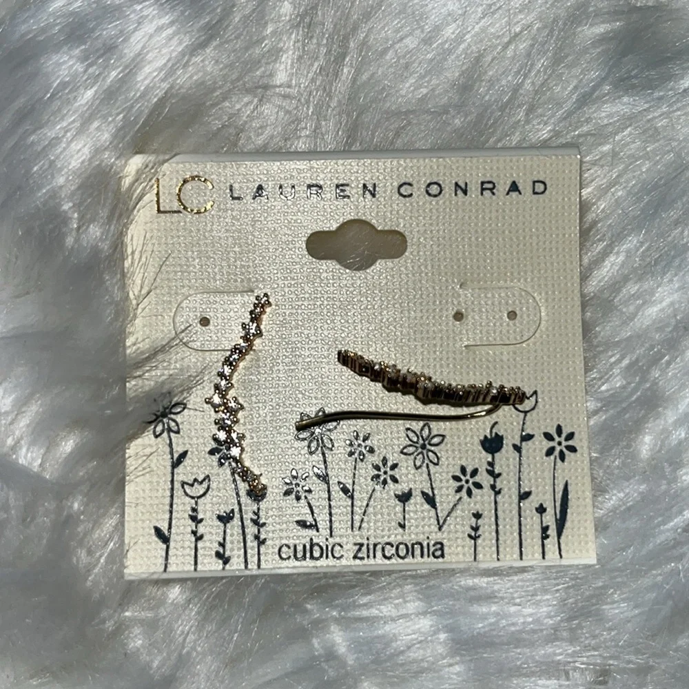 🆕 LC Lauren Conrad Ear Climber Earrings Cubic Zirconia Gold Tone